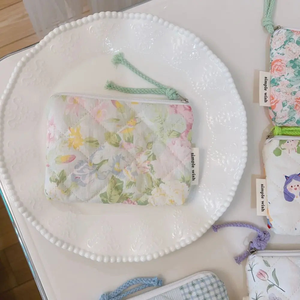 Summer Floral Quilted Makeup Pouch