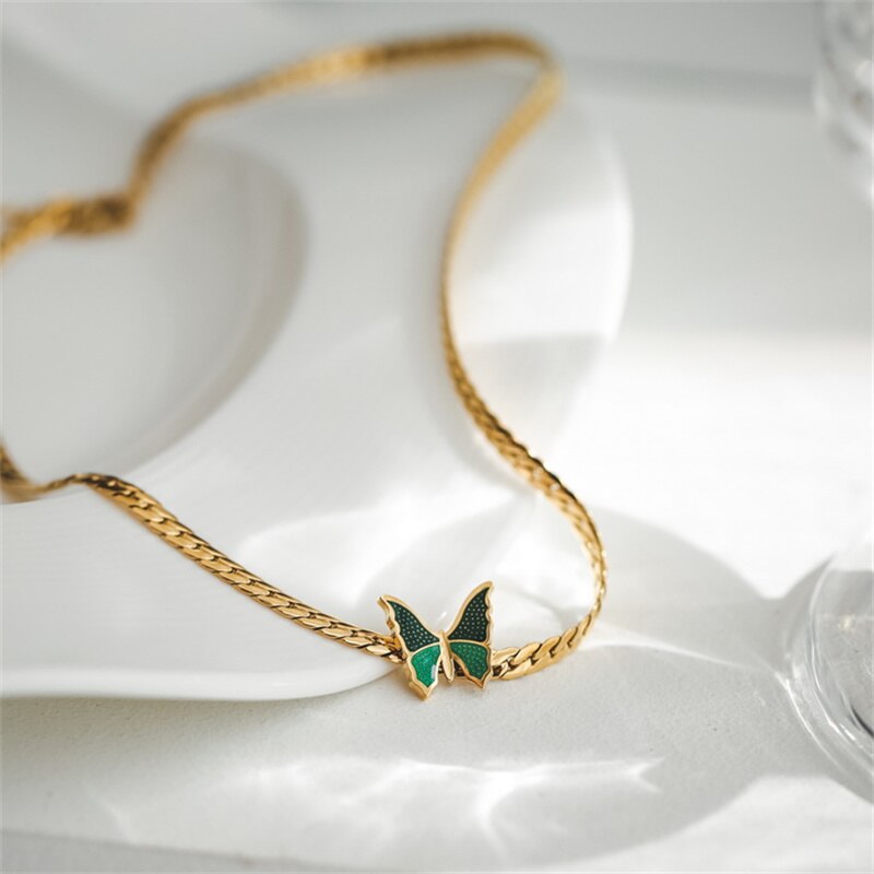 Green Butterfly Charm Necklace