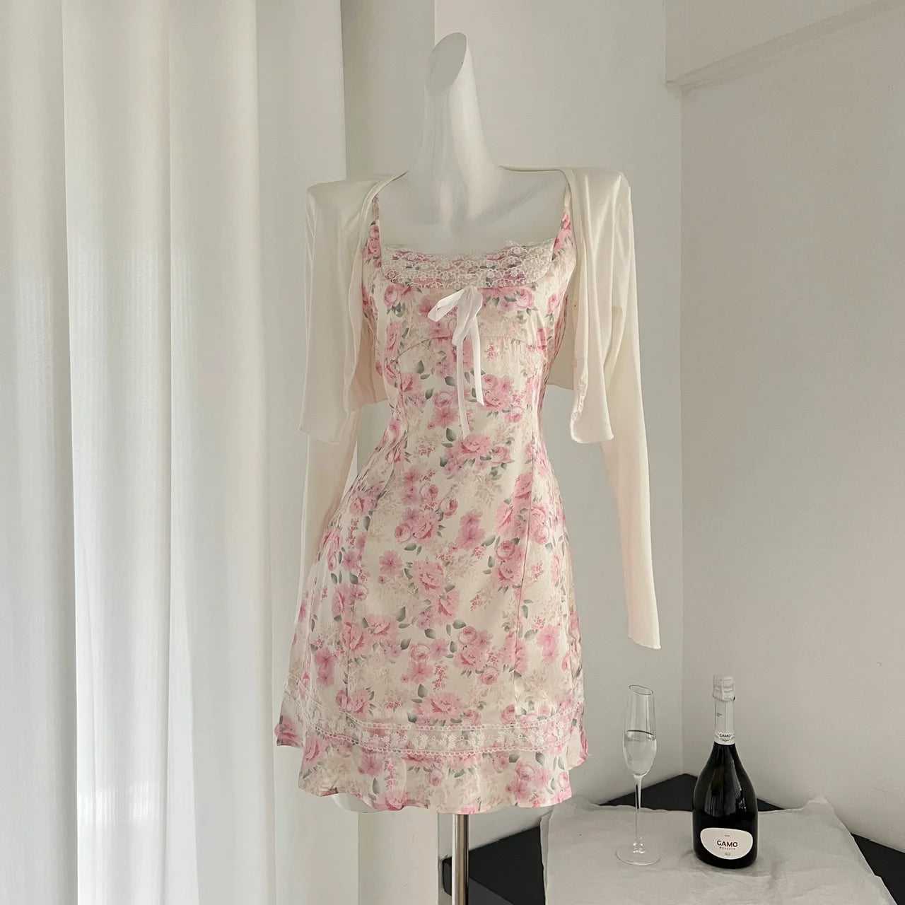 Pink Floral Lace Sun Dress