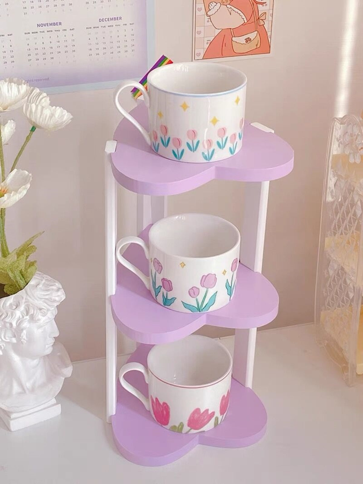 Shabby Chic Love Heart Shelf - Pink/White/Blue