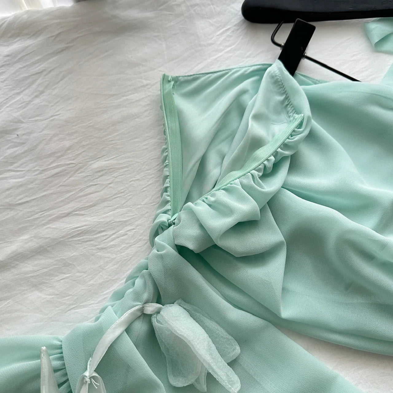 Mint Green Flower Motif Mini Dress Creative Femininity