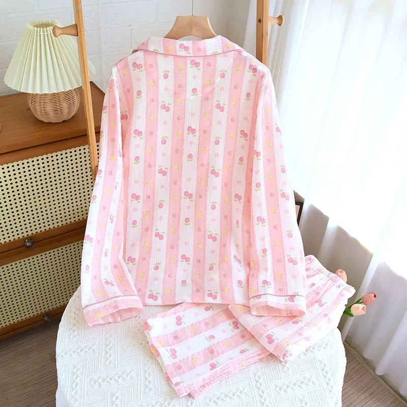 Pink & White Striped Coquette Pjs