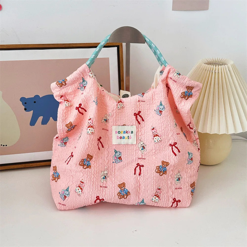 Teddybear & Bow Sozakka Canvas Handbag