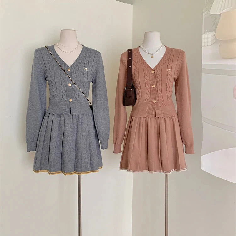 Knitted Vintage Cardigan & Skirt Set