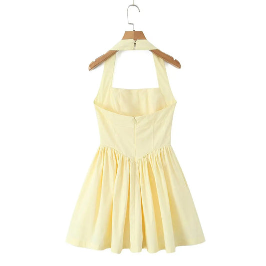 Lemon Halter Mini Sundress - Yellow/White/Black Creative Femininity