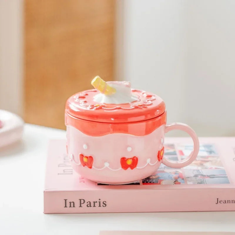 Candy Cake Ceramic Mug With Lid Creative Femininity