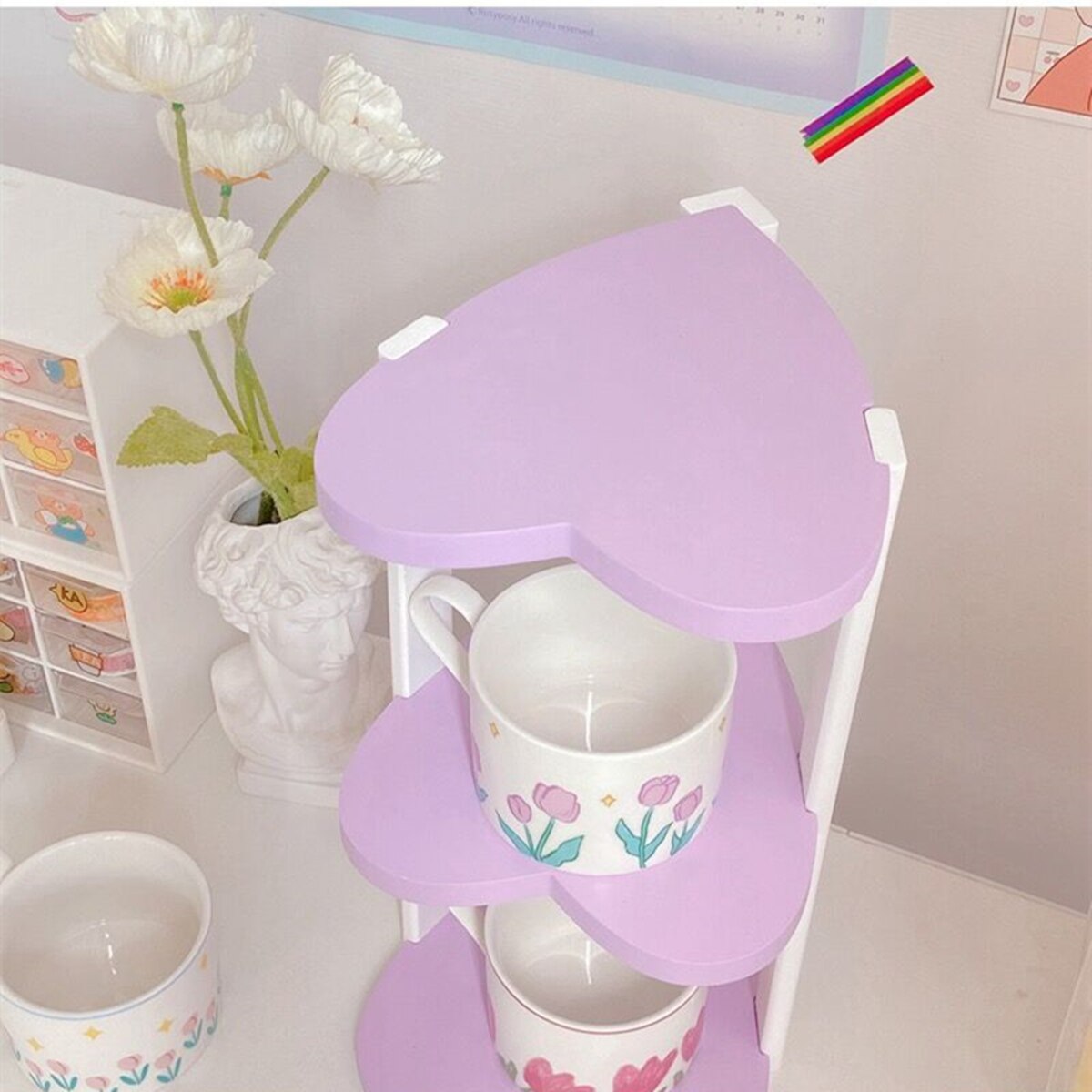 Shabby Chic Love Heart Shelf - Pink/White/Blue