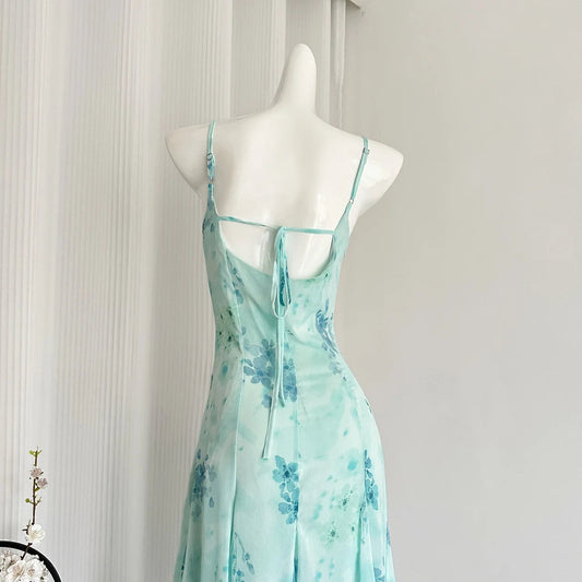 Blue Floral Midi Slip Dress Creative Femininity