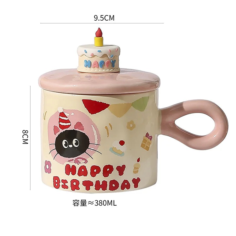 Cat Birthday Cake Mug Set Creative Femininity