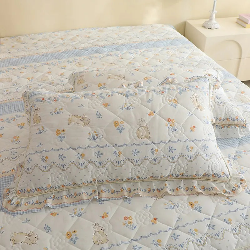 Shabby Chic Quilted Floral Pillowcase With Ruffle Edge - All Colours