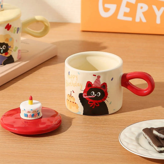 Cat Birthday Cake Mug Set Creative Femininity
