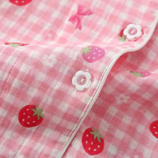 Pink Strawberry Gingham Pyjama Set Creative Femininity