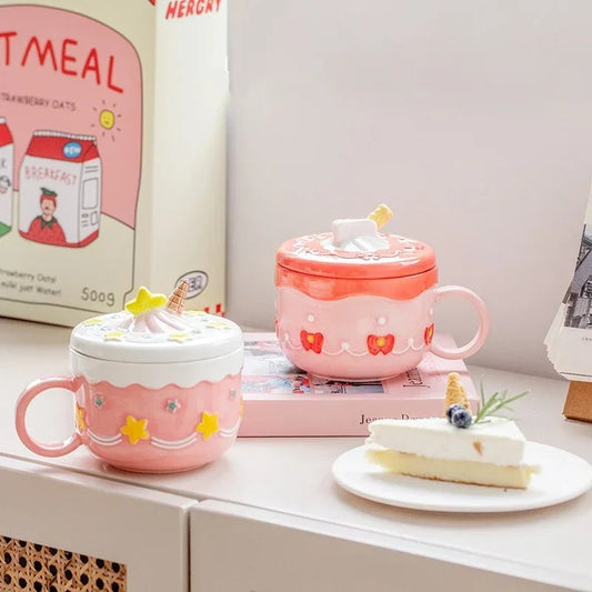 Candy Cake Ceramic Mug With Lid Creative Femininity