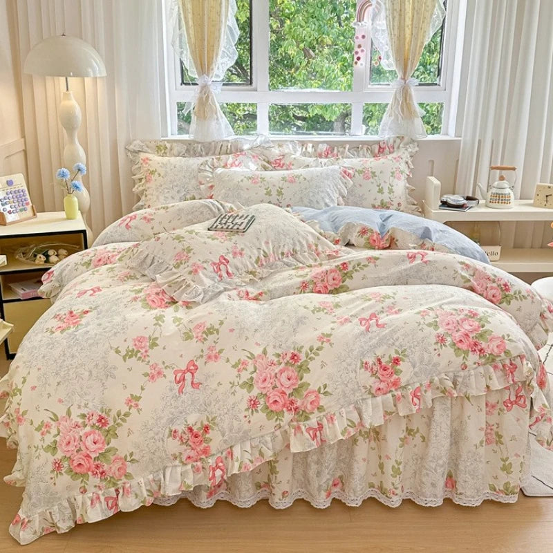 pink and blue floral duvet set