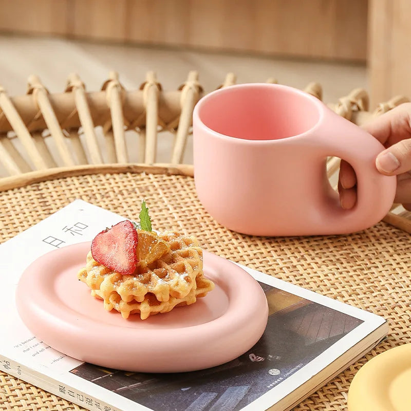 pink chubby mug and saucer set
