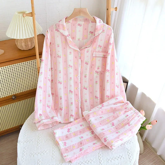 pink flower and bow striped women's pjs