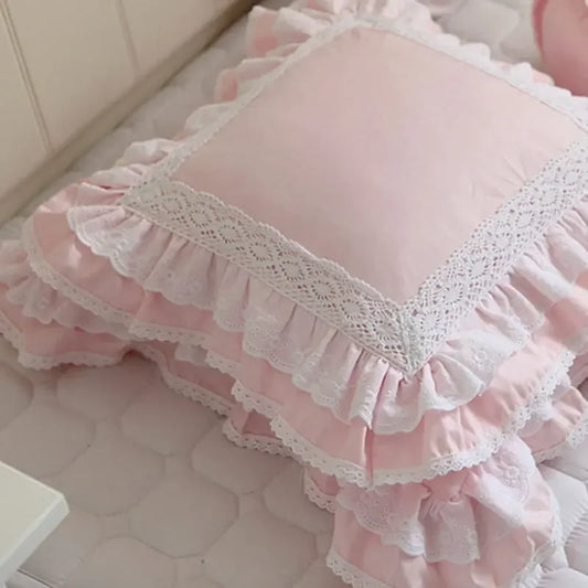 pink lace ruffle square cushion cover