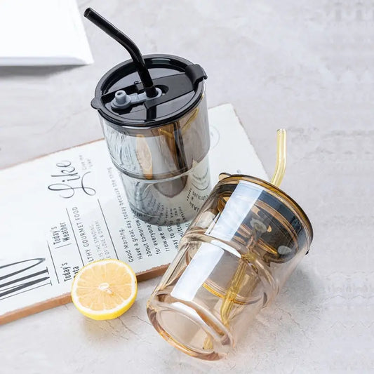 Glass Iced Coffee Cup With Lid & Straw CreativeFemininity