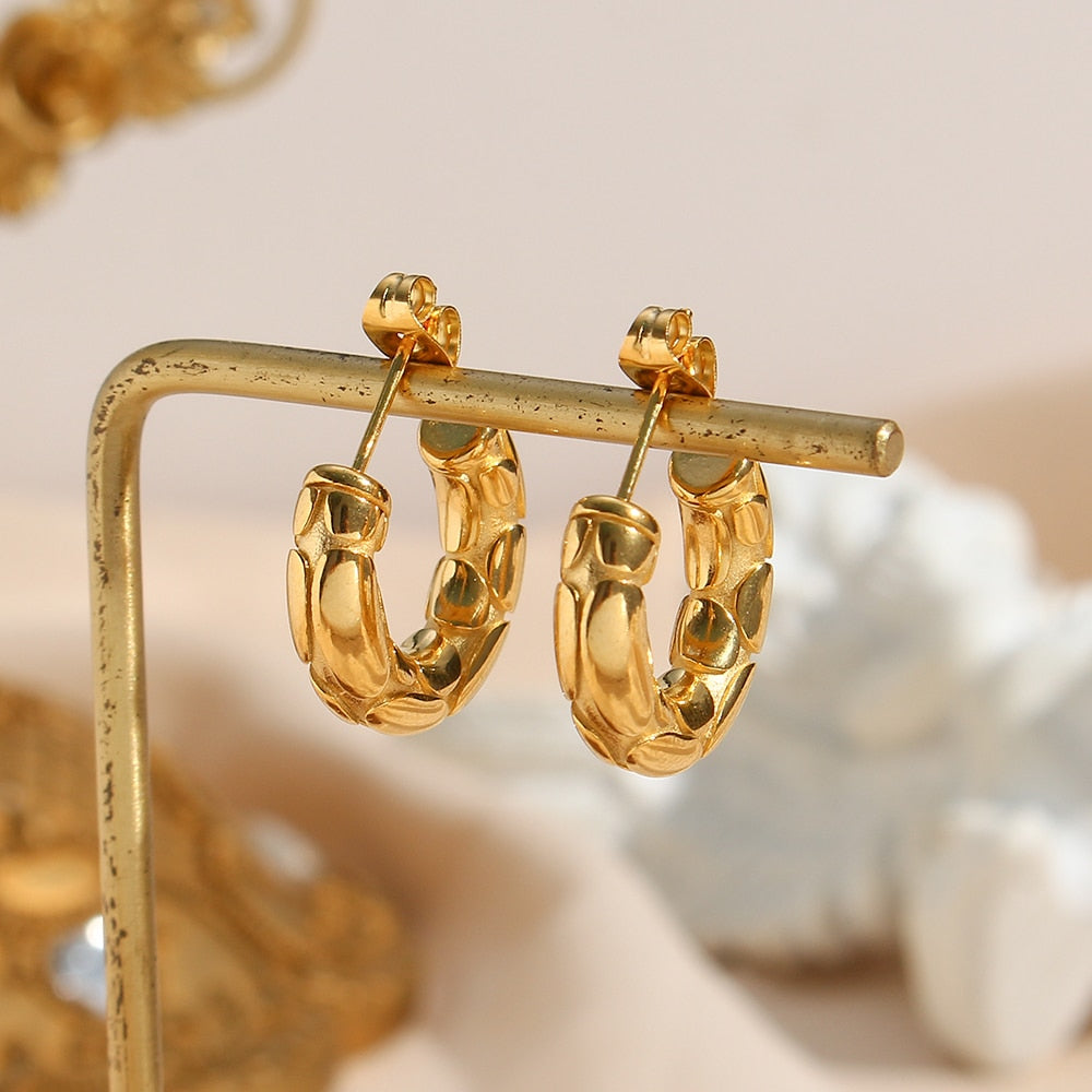 Thick Gold Bamboo Hoop Earrings