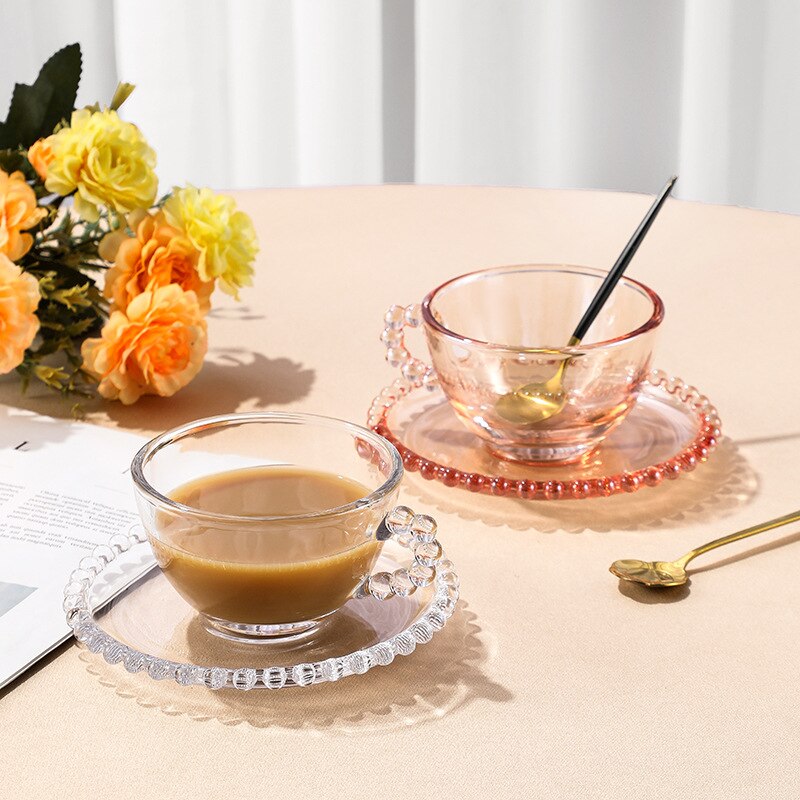 Vintage Glass Beaded Tea Cup & Saucer