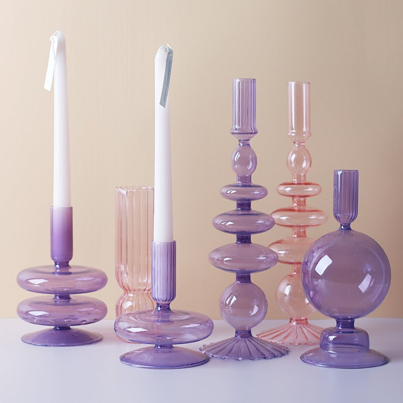 Romantic Purple Bougeoir Glass Candle Holder