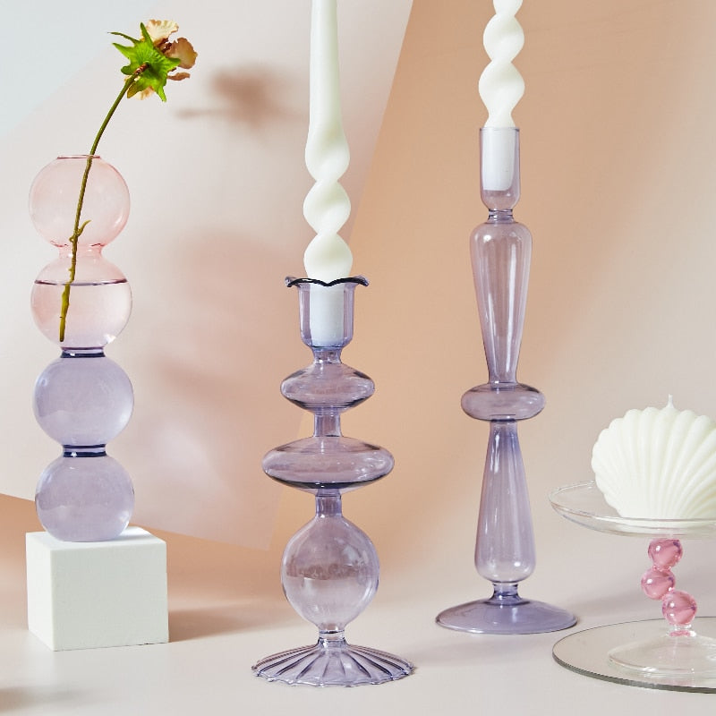 purple glass nordic candle holder