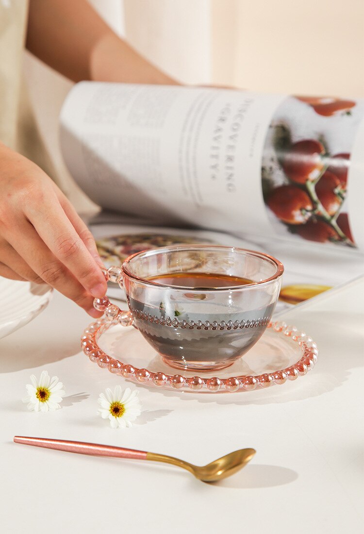 Vintage Glass Beaded Tea Cup & Saucer