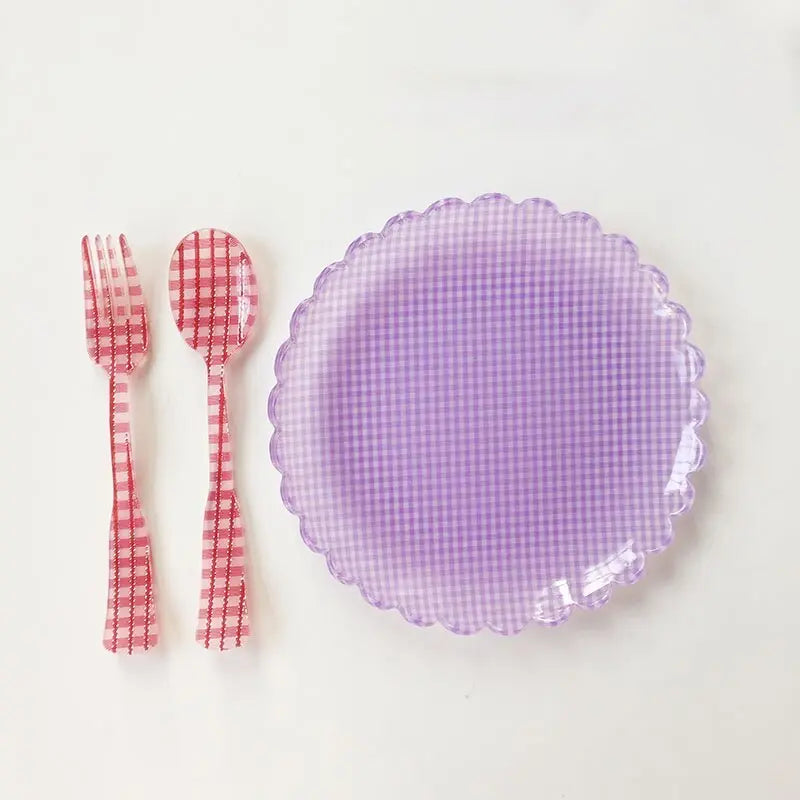 Plastic Gingham Pattern Brunch Dining Set CreativeFemininity
