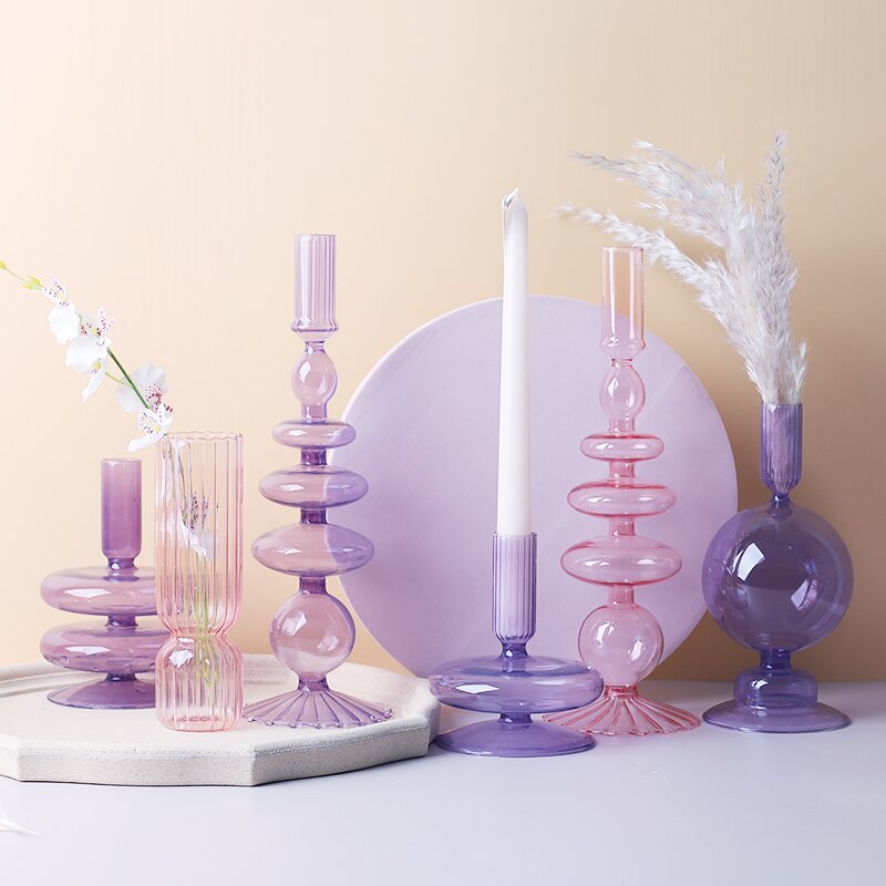 Romantic Purple Bougeoir Glass Candle Holder
