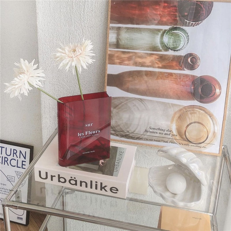 Transparent Acrylic Book Vase - Blue/Clear/Brown