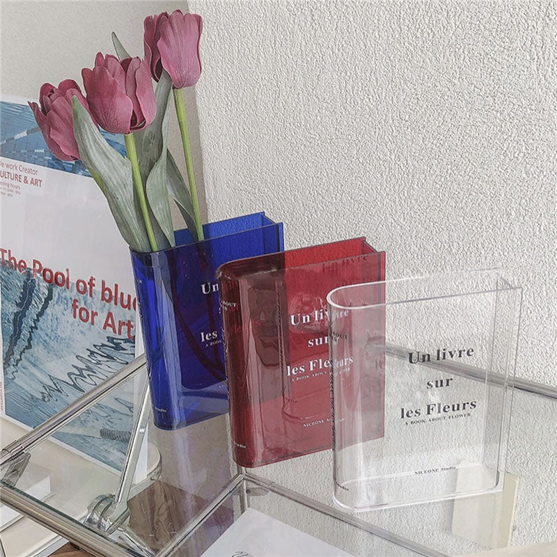 Transparent Acrylic Book Vase - Blue/Clear/Brown