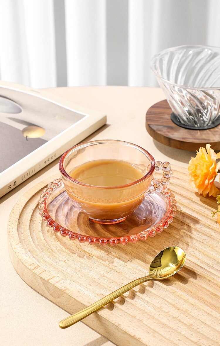 Vintage Glass Beaded Tea Cup & Saucer