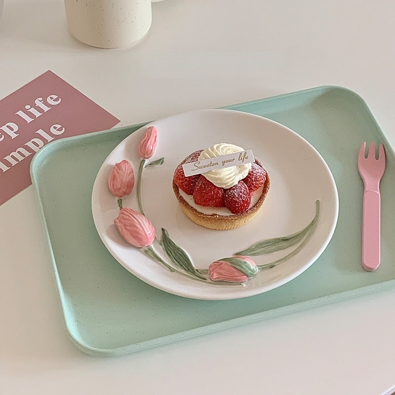 pink floral tulip dish
