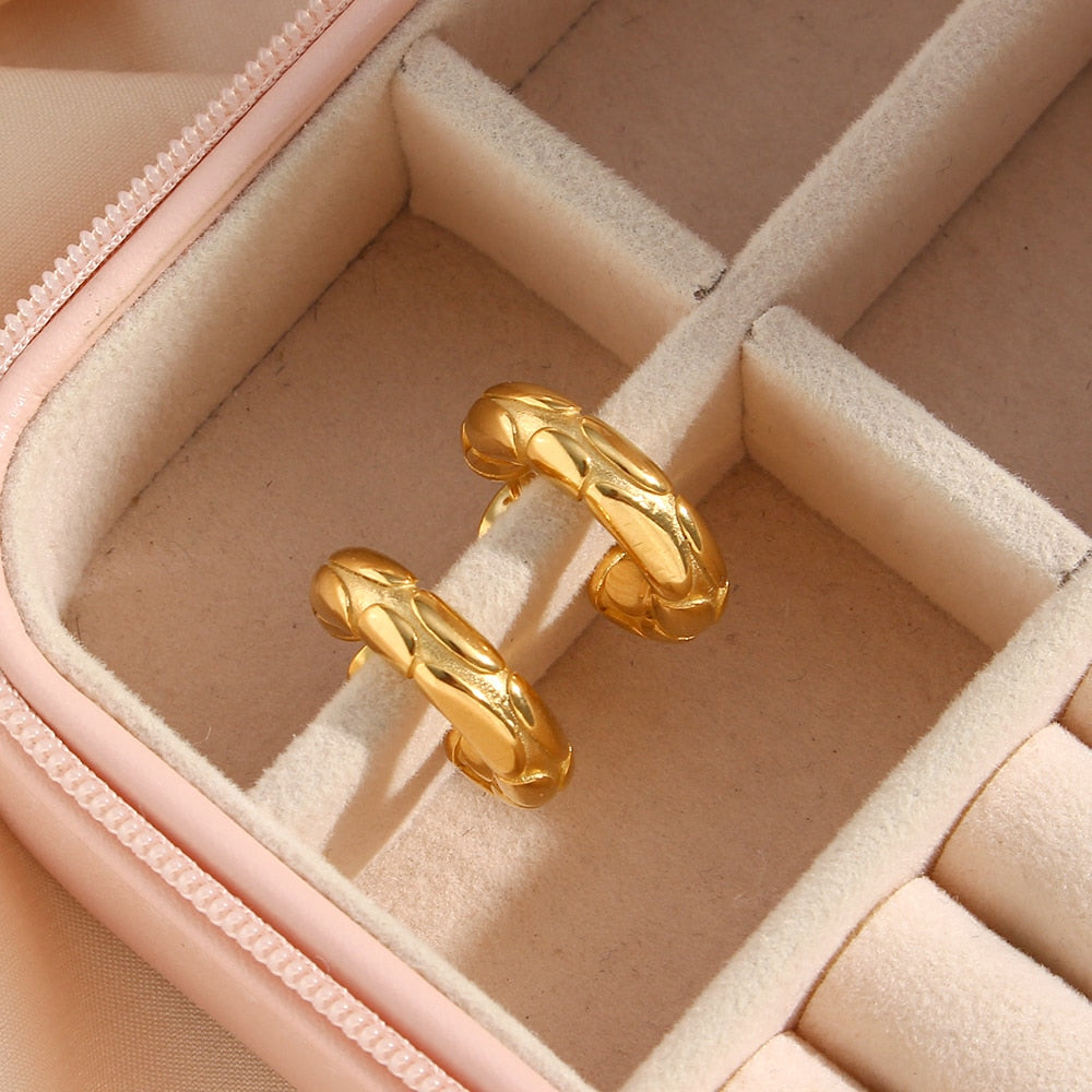 Thick Gold Bamboo Hoop Earrings