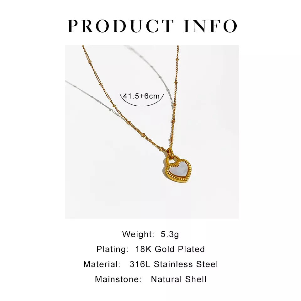 18K Gold Plated Natural Shell Heart Necklace