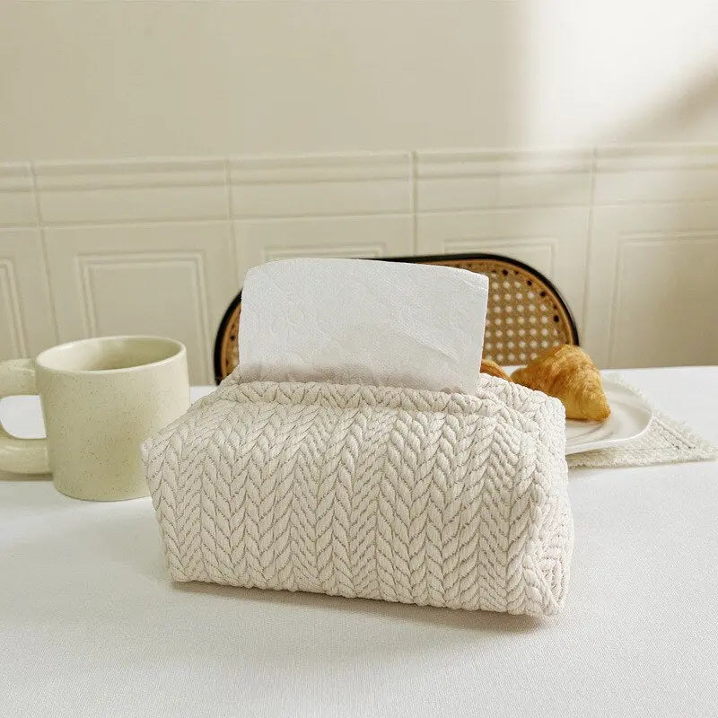 Woven Tissue Box Holder - White/Brown CreativeFemininity