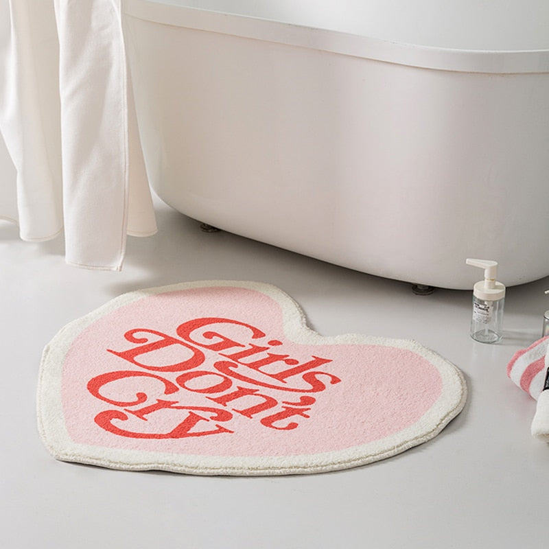 Pink Girls Don't Cry Heart Bath Mat