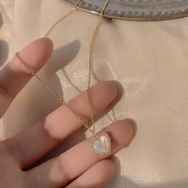 Gold Heart Shaped Opal Necklace CreativeFemininity