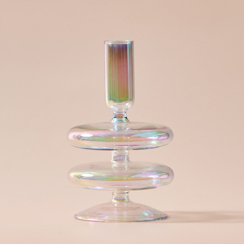 Iridescent Glass Vase & Candle Holders