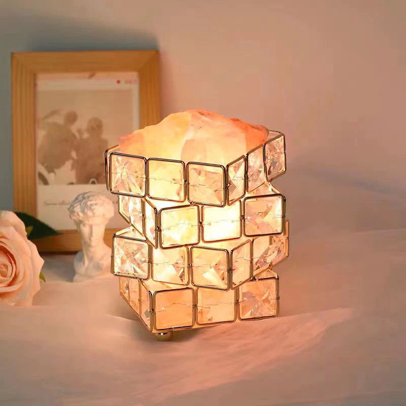 pink cube Himalayan salt lamp