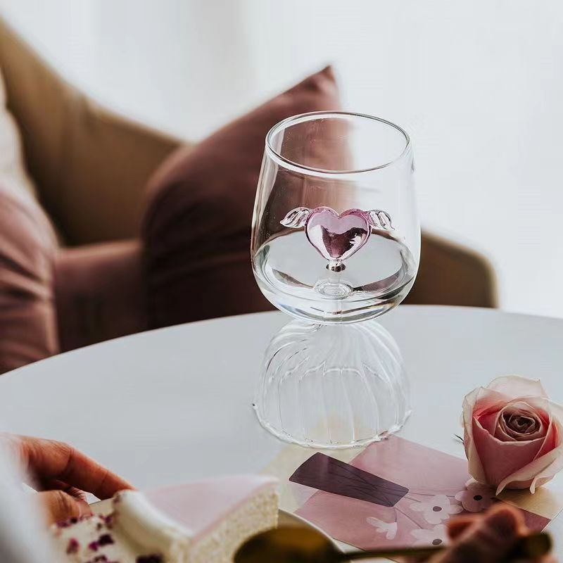 Pink Cupid Heart Goblet & Wine Glass