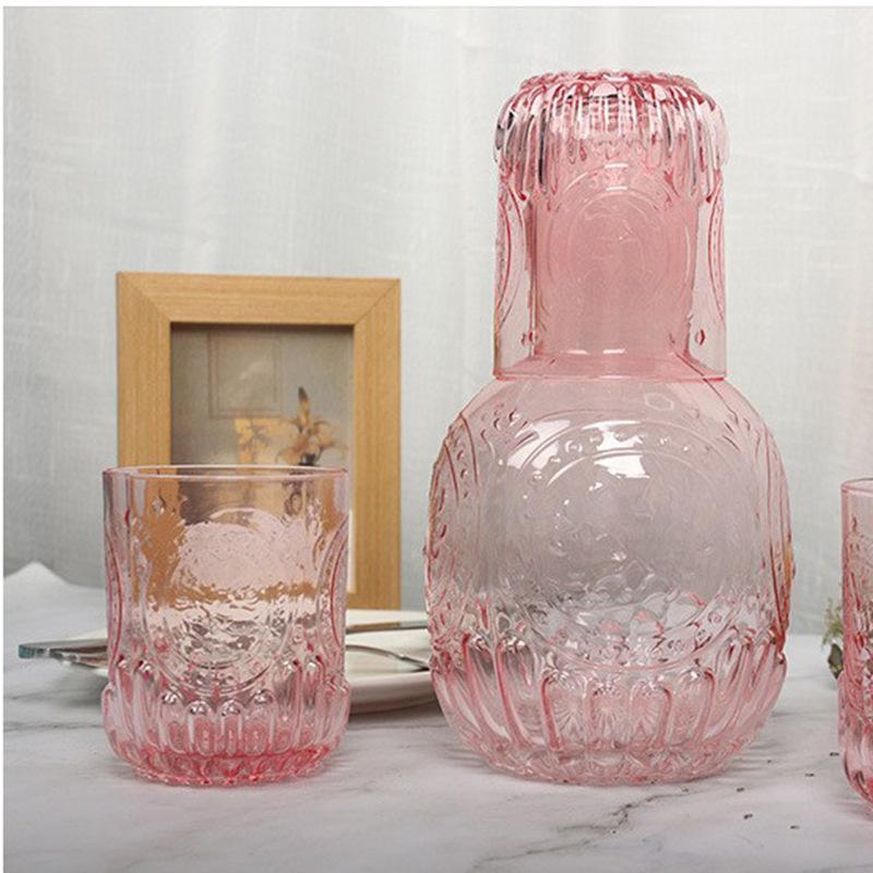 Vintage Style Glass Water Cooler & Cup - Pink/Blue/Clear