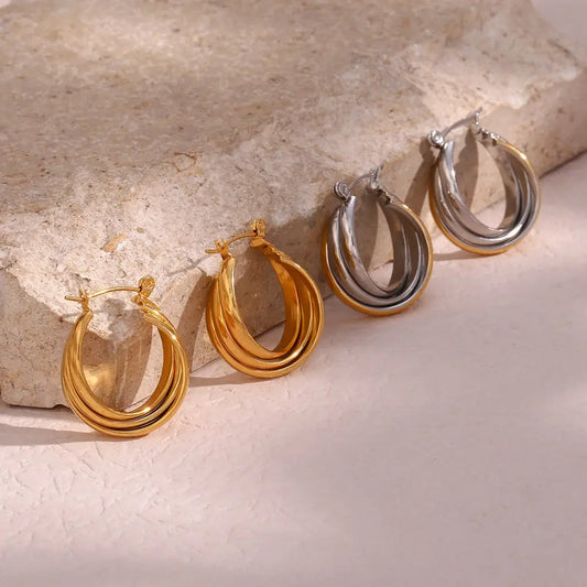 Triple Layered Gold Hoop Earrings CreativeFemininity