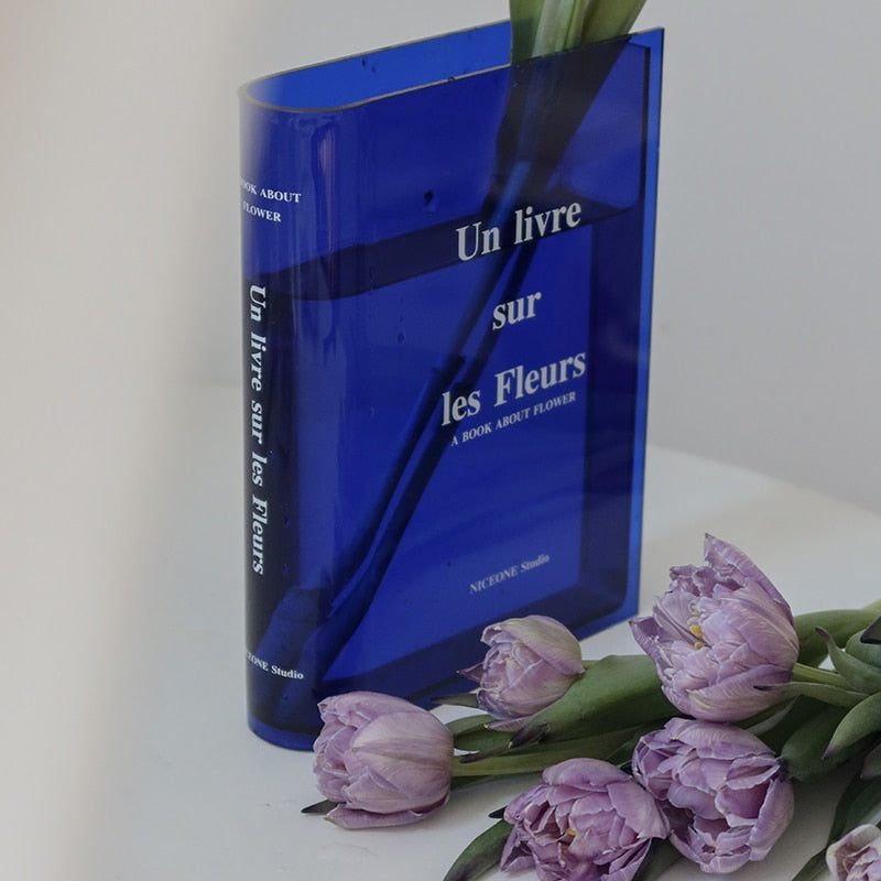 Transparent Acrylic Book Vase - Blue/Clear/Brown