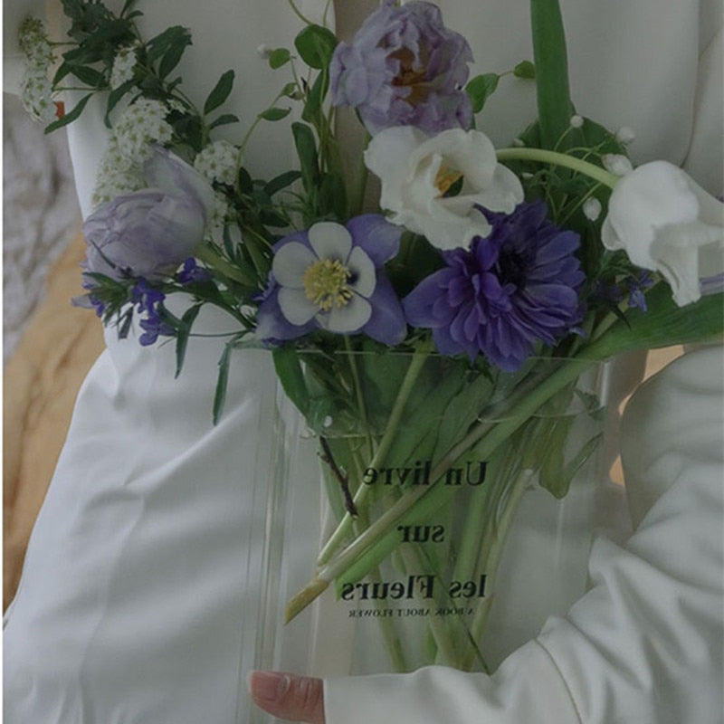 Transparent Acrylic Book Vase - Blue/Clear/Brown