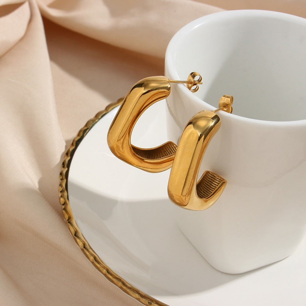 18k gold plated square hoop earrings