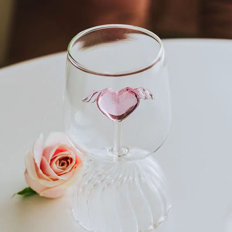 Pink Cupid Heart Goblet & Wine Glass