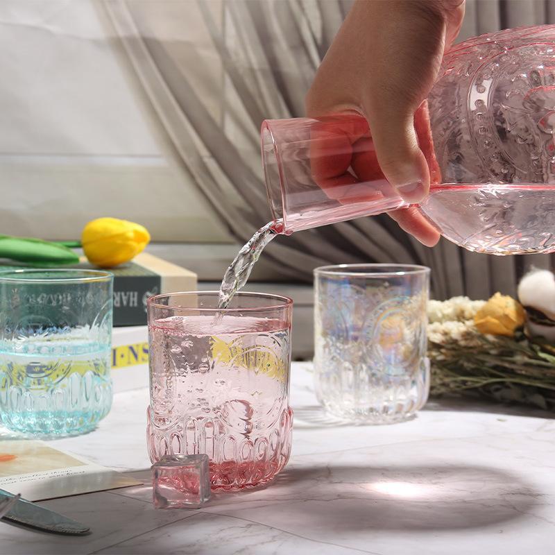Vintage Style Glass Water Cooler & Cup - Pink/Blue/Clear