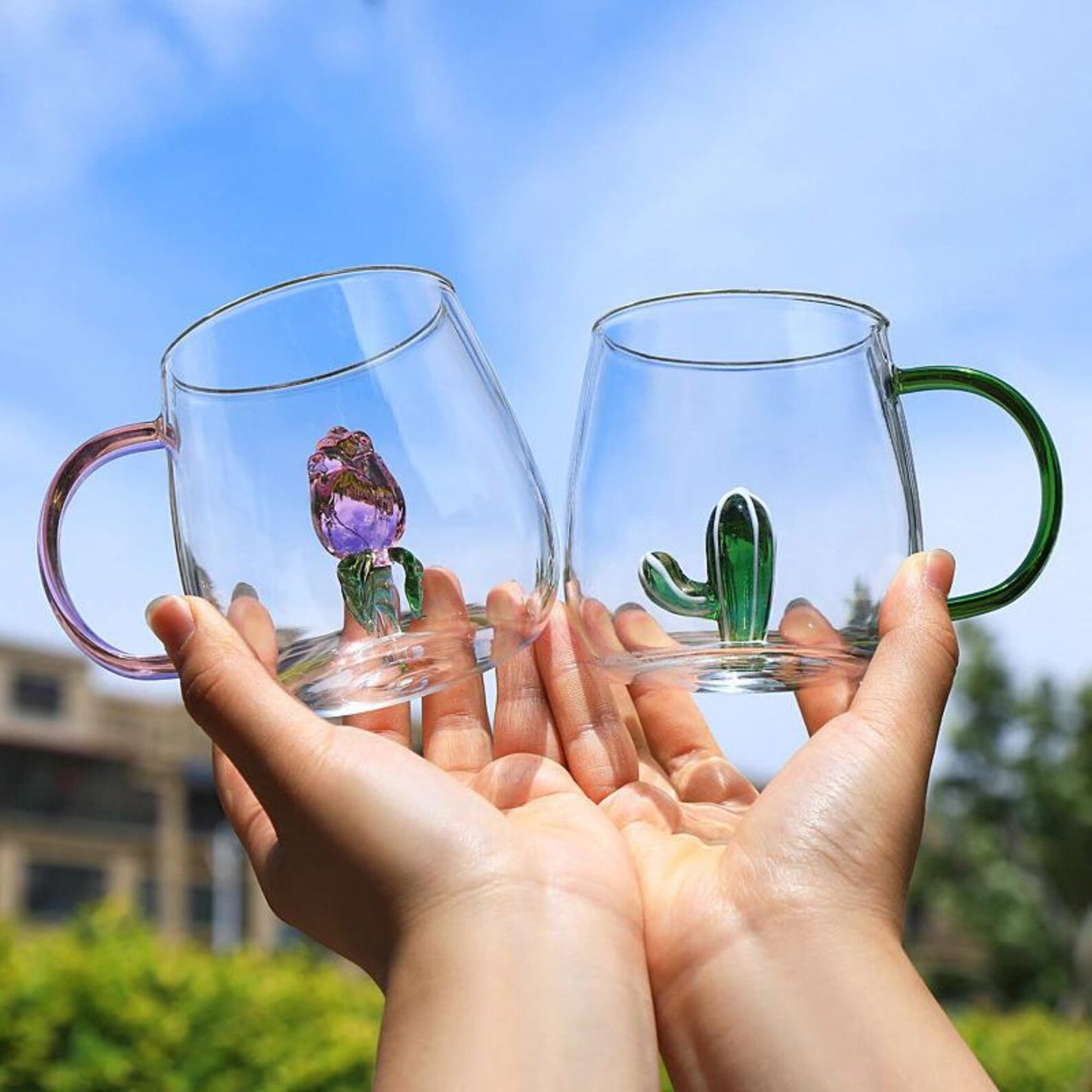 Kawaii 3D Glass Cup - Strawberry/Cactus/Rose