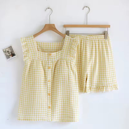 Gingham Short Pj Set - Pink/Yellow/Purple
